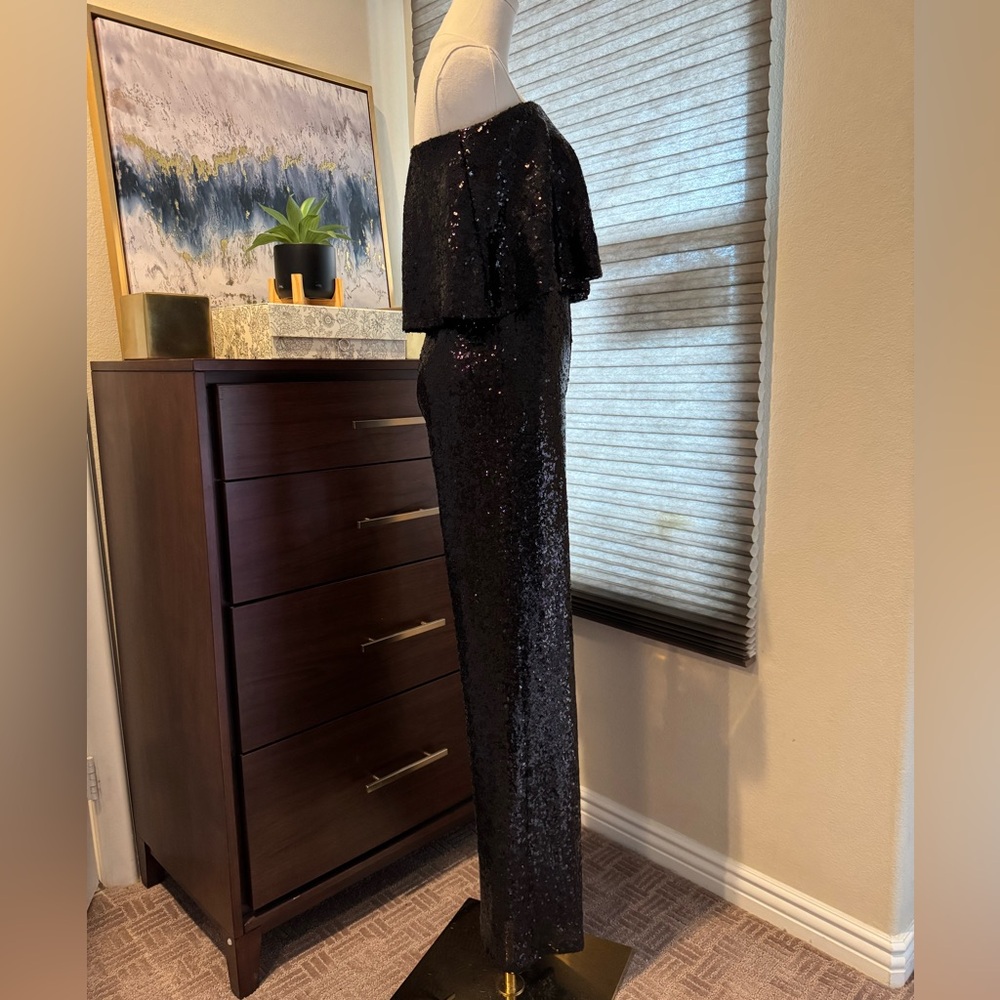 Woman's Premier Amour Black Sequin Jumpsuit Wide-Leg Glamour. Size 6 - Picture 5 of 7